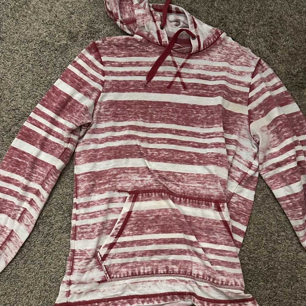 Machine Red and White Striped Lightweight Hoodie
